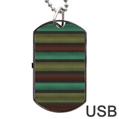 Stripes Green Yellow Brown Grey Dog Tag Usb Flash (one Side) by BrightVibesDesign