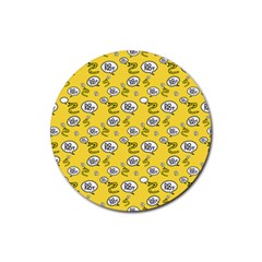 No Step On Snek Do Not Bubble Speech Pattern Yellow Background Meme Rubber Round Coaster (4 Pack) by snek