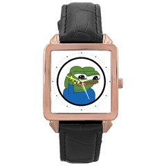 Apu Apustaja With Banana Phone Wall Eyed Pepe The Frog Kekistan Rose Gold Leather Watch  by snek
