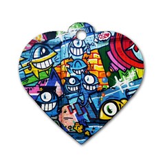 Graffiti Urban Colorful Graffiti Cartoon Fish Dog Tag Heart (two Sides) by genx