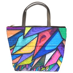 Urban Colorful Graffiti Brick Wall Industrial Scale Abstract Pattern Bucket Bag by genx