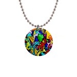 Graffiti abstract with colorful tubes and biology artery theme 1  Button Necklace Front