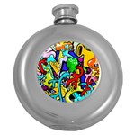 Graffiti abstract with colorful tubes and biology artery theme Round Hip Flask (5 oz) Front