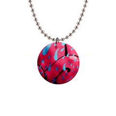Graffiti Watermelon Pink With Light Blue Drops Retro 1  Button Necklace