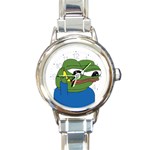 Apu Apustaja with banana phone Wall eyed Pepe the frog Kekistan Round Italian Charm Watch Front