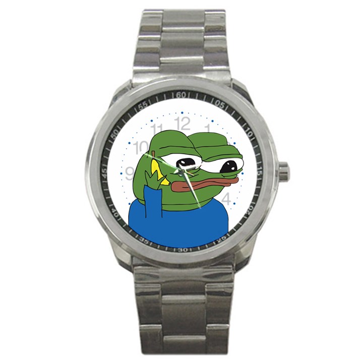 Apu Apustaja with banana phone Wall eyed Pepe the frog Kekistan Sport Metal Watch