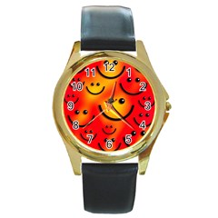 Smile Smiling Face Happy Cute Round Gold Metal Watch by Pakrebo