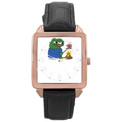 Apu Apustaja Roasting A Snail On A Campfire Pepe The Frog Pepethefrog The Helper Kekistan Rose Gold Leather Watch  by snek