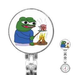 Apu Apustaja Roasting A Snail On A Campfire Pepe The Frog Pepethefrog The Helper Kekistan Stainless Steel Nurses Watch by snek