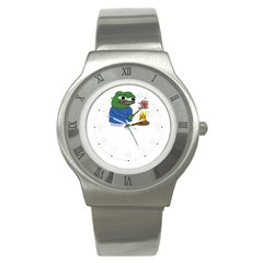 Apu Apustaja Roasting A Snail On A Campfire Pepe The Frog Stainless Steel Watch by snek