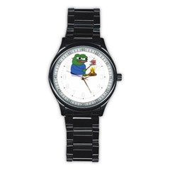 Apu Apustaja Roasting A Snail On A Campfire Pepe The Frog Stainless Steel Round Watch by snek