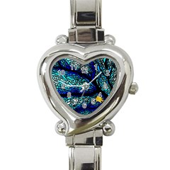 Sea Fans Diving Coral Stained Glass Heart Italian Charm Watch by Pakrebo