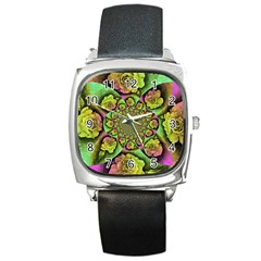 Rose Painted Kaleidoscope Colorful Square Metal Watch by Pakrebo