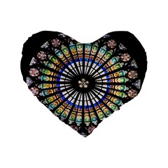 Stained Glass Cathedral Rosette Standard 16  Premium Heart Shape Cushions by Pakrebo