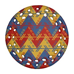 Aztec South American Pattern Zig Round Filigree Ornament (two Sides) by Alisyart