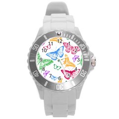 Butterfly Rainbow Round Plastic Sport Watch (l)