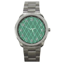 Chevron Pattern Black Mint Green Sport Metal Watch