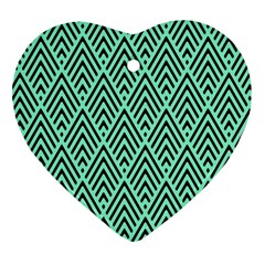 Chevron Pattern Black Mint Green Heart Ornament (Two Sides)