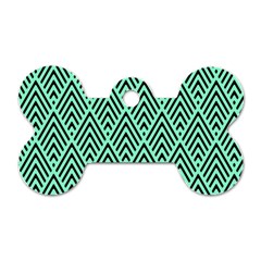 Chevron Pattern Black Mint Green Dog Tag Bone (One Side)