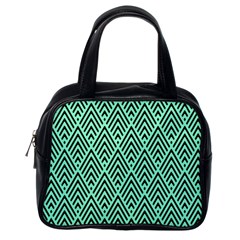 Chevron Pattern Black Mint Green Classic Handbag (One Side)