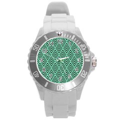 Chevron Pattern Black Mint Green Round Plastic Sport Watch (l) by Pakrebo