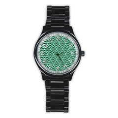 Chevron Pattern Black Mint Green Stainless Steel Round Watch by Pakrebo