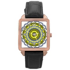 Mandala Pattern Round Ethnic Rose Gold Leather Watch 