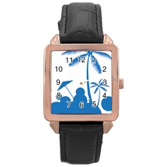 Fresh Blue Coconut Tree Rose Gold Leather Watch 