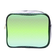 Green Line Zigzag Pattern Chevron Mini Toiletries Bag (one Side) by Alisyart