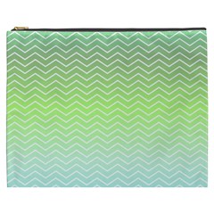 Green Line Zigzag Pattern Chevron Cosmetic Bag (xxxl)