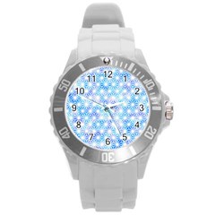 Hemp Pattern Blue Round Plastic Sport Watch (l) by Alisyart