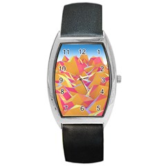 Background Mountains Low Poly Barrel Style Metal Watch