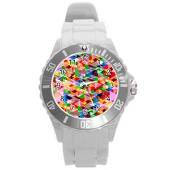 Background Triangle Rainbow Round Plastic Sport Watch (l) by Mariart