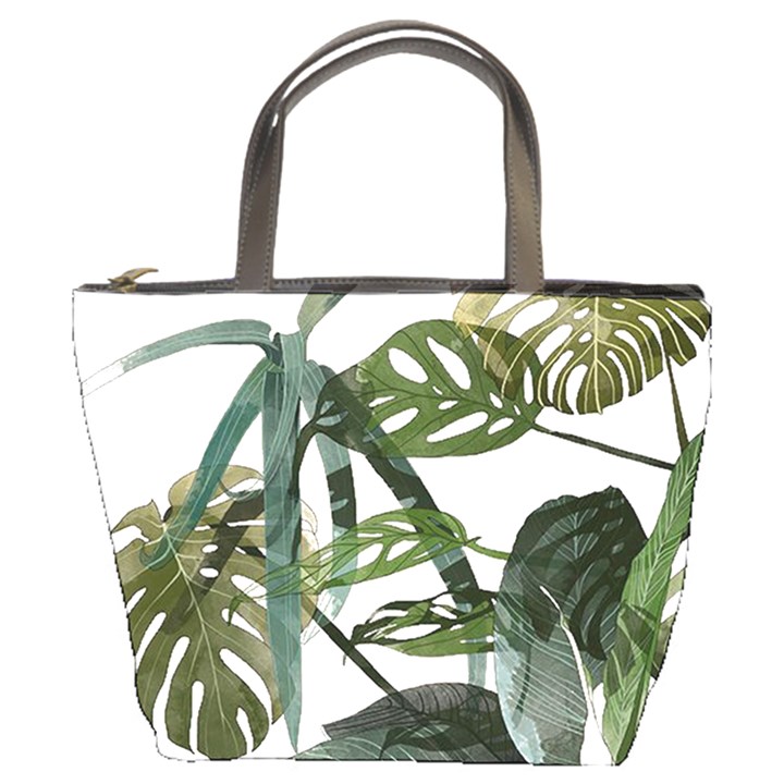 Botanical Illustration Palm Leaf Bucket Bag