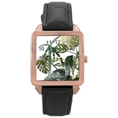 Botanical Illustration Palm Leaf Rose Gold Leather Watch 