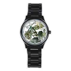 Botanical Illustration Palm Leaf Stainless Steel Round Watch by Mariart