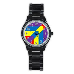 Colorful Red Yellow Blue Purple Stainless Steel Round Watch by Mariart