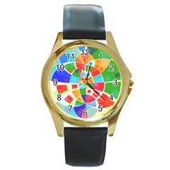 Circle Background Round Gold Metal Watch