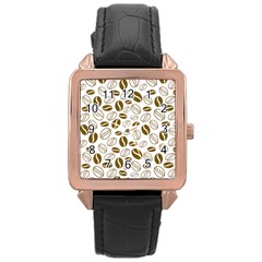 Coffee Beans Vector Rose Gold Leather Watch 
