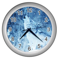 Arctic Wolf Wall Clock (silver) by WensdaiAmbrose