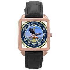 Seal Of United States Navy Band Rose Gold Leather Watch  by abbeyz71