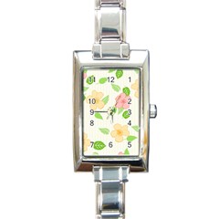 Flowers Leaf Stripe Pattern Rectangle Italian Charm Watch by Mariart