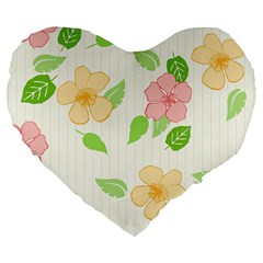 Flowers Leaf Stripe Pattern Large 19  Premium Flano Heart Shape Cushions