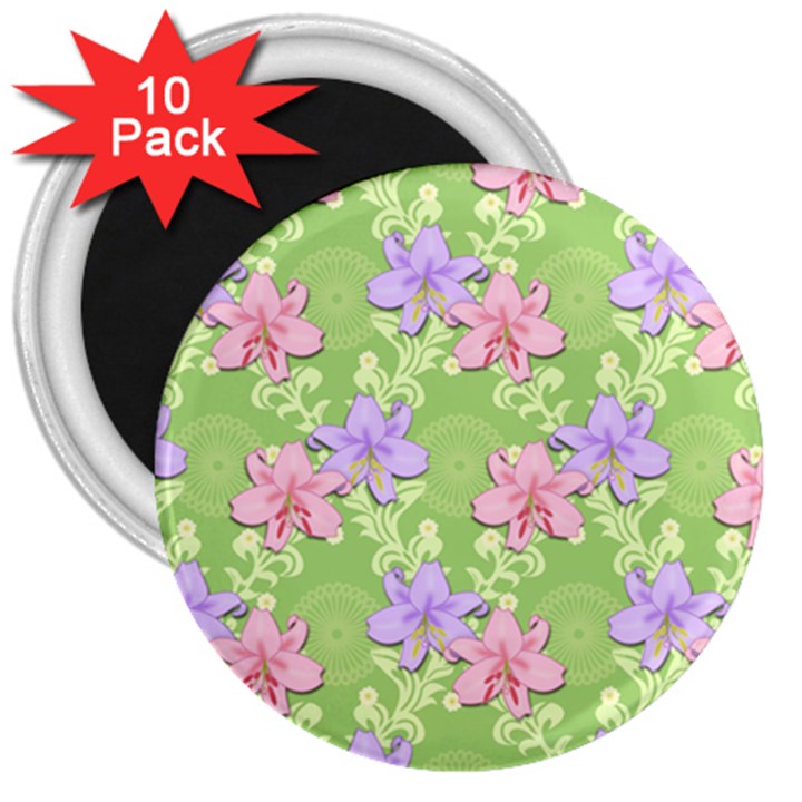 Lily Flowers Green Plant 3  Magnets (10 pack) 