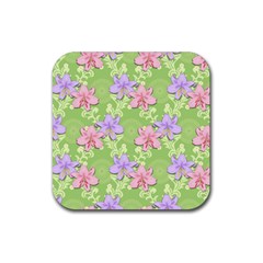 Lily Flowers Green Plant Rubber Coaster (square)  by Alisyart