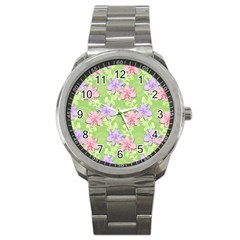 Lily Flowers Green Plant Sport Metal Watch by Alisyart