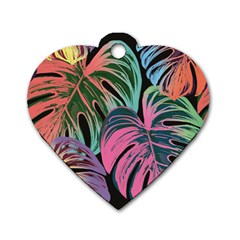 Leaves Tropical Jungle Pattern Dog Tag Heart (two Sides)