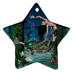 Wonderful Mermaid In The Deep Ocean Star Ornament (two Sides) by FantasyWorld7