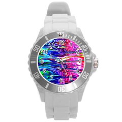 Paint Splatter - Rainbow Round Plastic Sport Watch (l) by WensdaiAmbrose