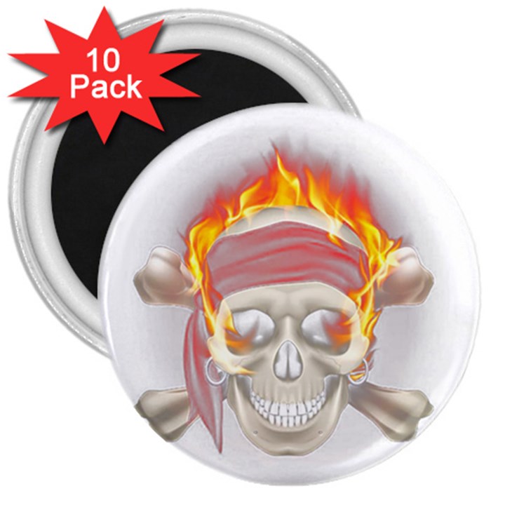 Fire Red Skull 3  Magnets (10 pack) 